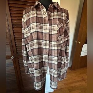 Ci Sono Brown Plaid Oversized Flannel Shirt